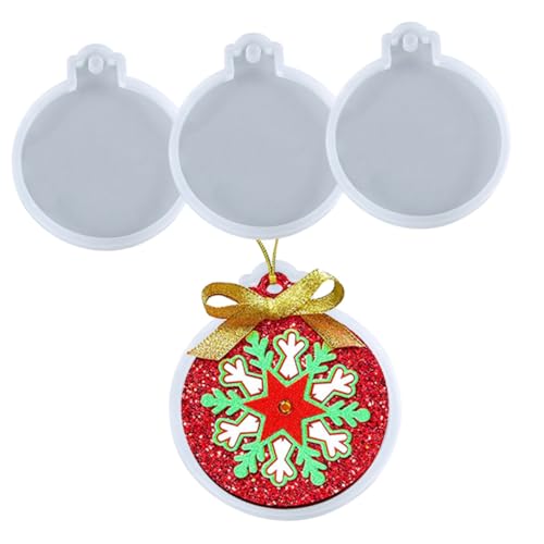 POPETPOP 4 Stück Flexible Silikonform Runde DIY Weihnachtsanhänger Gießform Epoxidharz Bastel Mold Für Dekorative Weihnachtsplaketten Handgefertigt Transparente Silikonform von POPETPOP