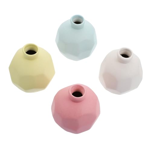 POPETPOP 4 Stück Teiliges Keramik Dekorationsset Kreative Frosted Desktop Vasen Geometrisch Multifacettiert Stabile Blumenbehälter als Tischdeko und Aromaflasche Farblich Sortiert Weiß von POPETPOP