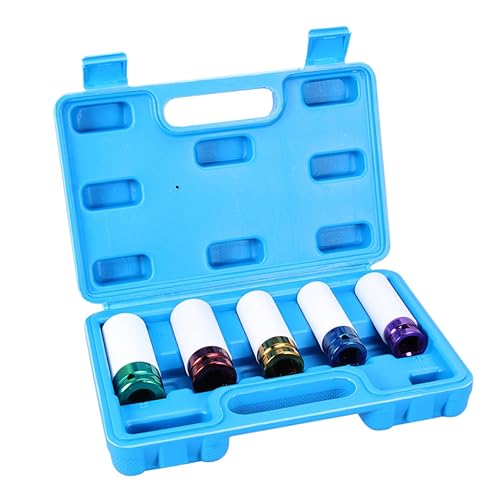 POPETPOP 5 Stück Teiliges Steckadapter Set für Reifen mit Schutzschläuchen Wand Tiefe Schlagschraubennüsse Robuste Legierung für Alufelgen Roter oder Blauer Box von POPETPOP