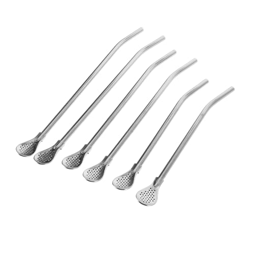 POPETPOP 6 Stück Strohsieb Aus Edelstahl Tee-ei-löffel Strohlöffel Aus Edelstahl Strohfilter Löffel Mit Teesieb Lose Teelöffel Teeblattsieb Rostfreier Stahl Silver von POPETPOP