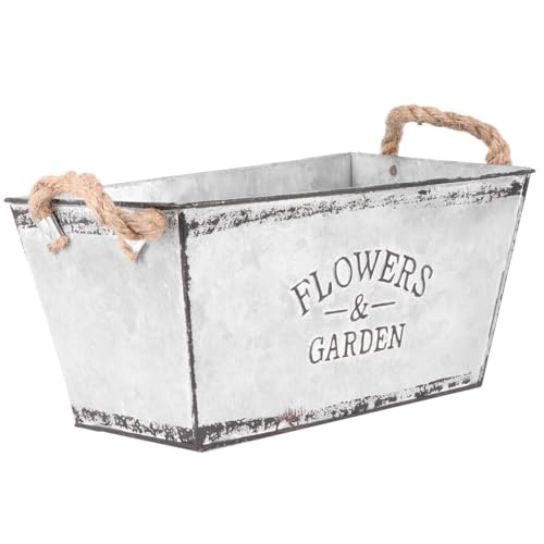 POPETPOP Großer Deko Blumeneimer aus Blech: 25x13.5x12.5cm Blech Blumenarrangement Eimer - Pflanztopf mit Henkel für Trockenblumen Sektkühler Kräutertopf für Küche, Balkon & Garten von POPETPOP