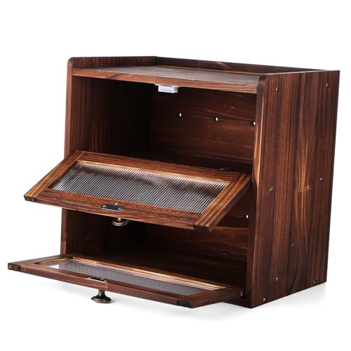 POPETPOP Doppelschicht Brotkasten aus Rustikalem Holz mit Belüftung und Magnetischem Verschluss Küchenarbeitsplatte Organizer mit Zusätzlichem Stauraum für Gewürze und Utensilien POPETPOP Doppelschicht Brotkasten aus Rustikalem Holz mit Belüftung und Magnetischem Verschluss Küchenarbeitsplatte Organizer mit Zusätzlichem Stauraum für Gewürze und Utensilien von POPETPOP