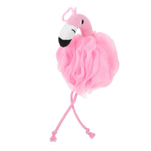 POPETPOP Entzückender Flamingoförmiger Badeblumen Ball Rosa Mesh Pouf für Tägliches Perfekter Körperpflege Schrubber für Frauen für Zuhause und Reisen von POPETPOP