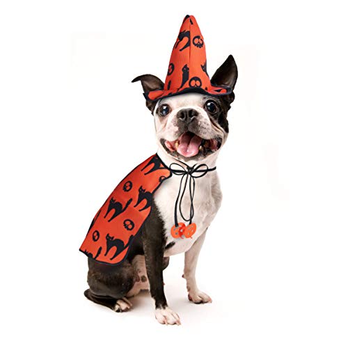 POPETPOP Hund Halloween Kostüme - Haustier Zauberer Kostümumhang mit Hexenhut Welpe Katze Halloween Kleidung Outfits von POPETPOP