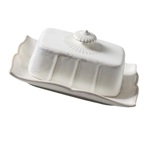 POPETPOP Keramik Butterdose mit Deckel Multifunktionale Servierplatte für Butter Käse und Snacks Dessert und Gebäcktablett Stilvolles Weißes Butter Servicegeschirr von POPETPOP