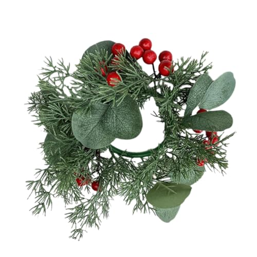 POPETPOP Künstlicher Weihnachtskerzenkranz Rote Beeren und Stabkerzenhalter Robuster Tischkranz für Weihnachtsdeko Thanksgiving Geburtstagsfeier Xmas Hanging Wreath von POPETPOP