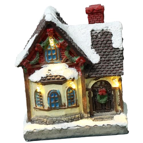 POPETPOP LED Haus Resin Dekor Leuchtendes Xmas Centerpiece Tischdeko Festliche Weihnachtsbeleuchtung für Wohnzimmer von POPETPOP