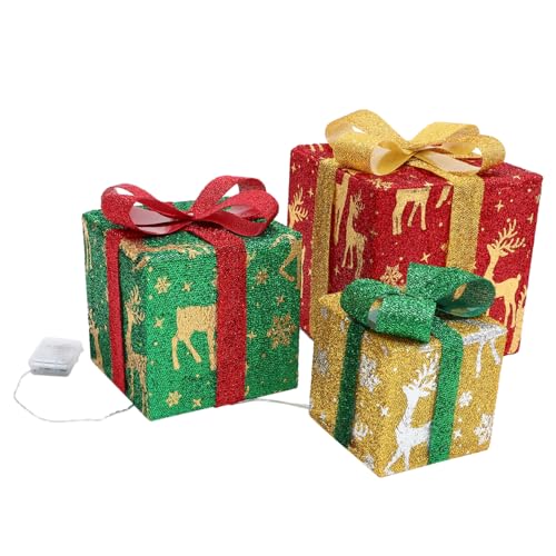 POPETPOP LED Weihnachtsgeschenkboxen Teiliges Warm Beleuchtet Deko für Innen Außen Festliche Party Weihnachtsdeko Fenster Festlich von POPETPOP