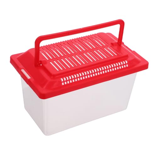 POPETPOP Leichtes Handliches Plastik Fischbehälter mit Sicherem Auslaufsicherem Deckel Transparenter Fisch und Schildkrötenbox für Transport und Outdoor Einsatz Einfacher Mittelgroß Rot von POPETPOP