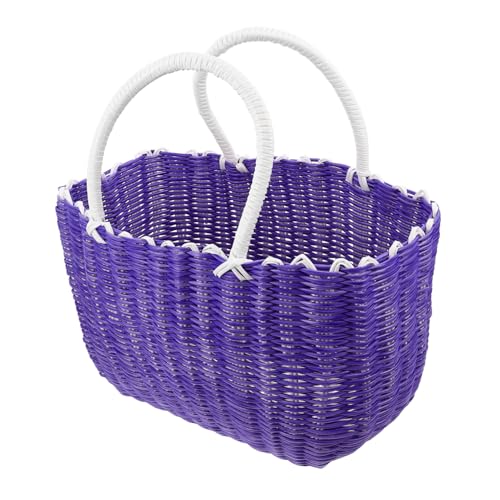 POPETPOP Plastik Woven Aufbewahrungskorb Mit Griff Handgefertigter Einkaufskorb Für Toilettenartikel Für Küche Badezimmer Und Supermärkte Große Strapazierfähige Tragetasche Traumlila POPETPOP Plastik Woven Aufbewahrungskorb Mit Griff Handgefertigter Einkaufskorb Für Toilettenartikel Für Küche Badezimmer Und Supermärkte Große Strapazierfähige Tragetasche Traumlila von POPETPOP