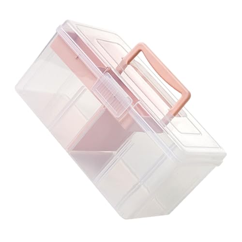 POPETPOP Transparente Aufbewahrungsbox mit Griff Multifunktionaler Zweilagiger Organizer für Bastelbedarf und Nähzubehör Großer Tragbarer Kunststoff behälter zur Effizienten Raumgestaltung von POPETPOP