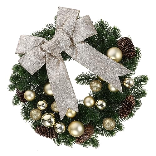 POPETPOP Weihnachtlicher Türkranz mit Schleife Künstlicher Weihnachtskranz für Fenster und Haustür Dekorativer Adventskranz für Wohnzimmer Schlafzimmer Festliche Weihnachtsdeko von POPETPOP