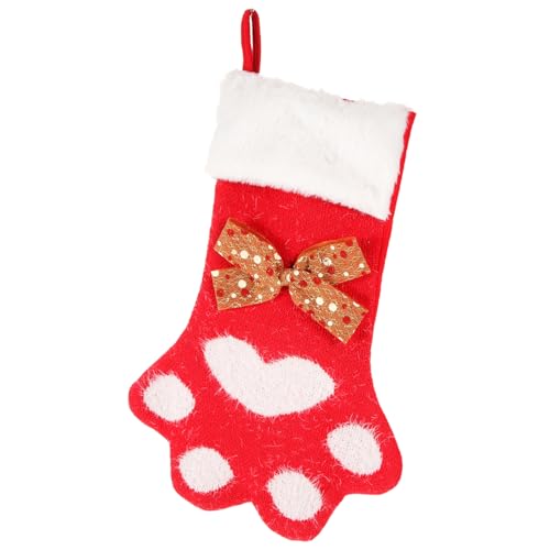 POPETPOP Weihnachtssocke Hundepfote Hängend Rote Xmas Dekoration Weihnachtsstrumpf Geschenkbeutel Für Süßigkeitenfüllung Festliche Weihnachtsbaum Deko Innen Wohnzimmer von POPETPOP