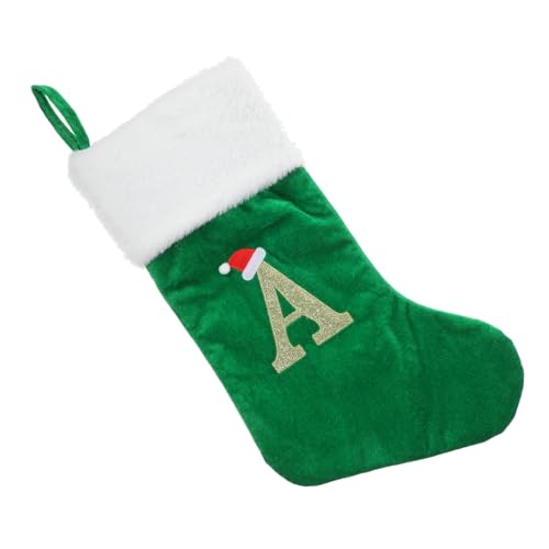 POPETPOP Weihnachtsstrumpf aus Grünem Dekorativer Nikolaussocken für Weihnachtsbaum und Festtagsdeko mit Buchstabe zum Befüllen Klassische Weihnachtsdekoration für Zuhause und Party von POPETPOP