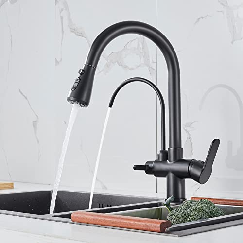 POPFLY Moderne Küchenarmatur mit Trinkwasserhahn, 2 Griff, 3-in-1-Wasserfilter-Reiniger-Wasserhahn mit herausziehbarem Sprüher, Messingkörper, Schwarz POPFLY Moderne Küchenarmatur mit Trinkwasserhahn, 2 Griff, 3-in-1-Wasserfilter-Reiniger-Wasserhahn mit herausziehbarem Sprüher, Messingkörper, Schwarz von POPFLY
