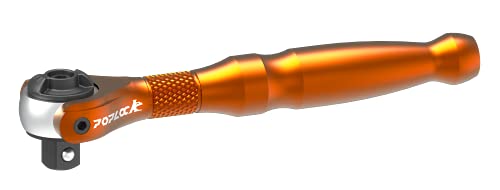 POPLOCK 90-Zahn-Mini-Drehgelenk-Ratsche, 6,35 mm (1/4 Zoll), Aluminium, wendbar, 250 Grad, Schnellspanner, Bit-Treiber, Drehknarre (Orange) von POPLOCK