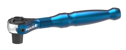 POPLOCK Drehkopf, 90-Zahn-Mini-Sechskant-Bit-Ratsche, 6,35 mm (1/4 Zoll), Aluminium, wendbar, 250-Grad-Schnellspann-Bit-Treiber, Drehknarre (Blau) von POPLOCK