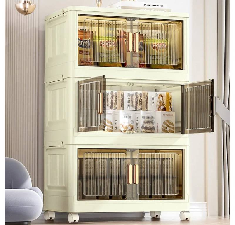 POPOLIC Aufbewahrungsbox 3/4 Etagen Faltbare Aufbewahrungsbox mit Deckel & Rollen (klappbare Aufbewahrungsbox mit Rollen, 3 St., 2 Türen tragbarer transparenter Aufbewahrungsordner), Vielseitiger Kunststoff-Aufbewahrungsboxen mit Deckel von POPOLIC