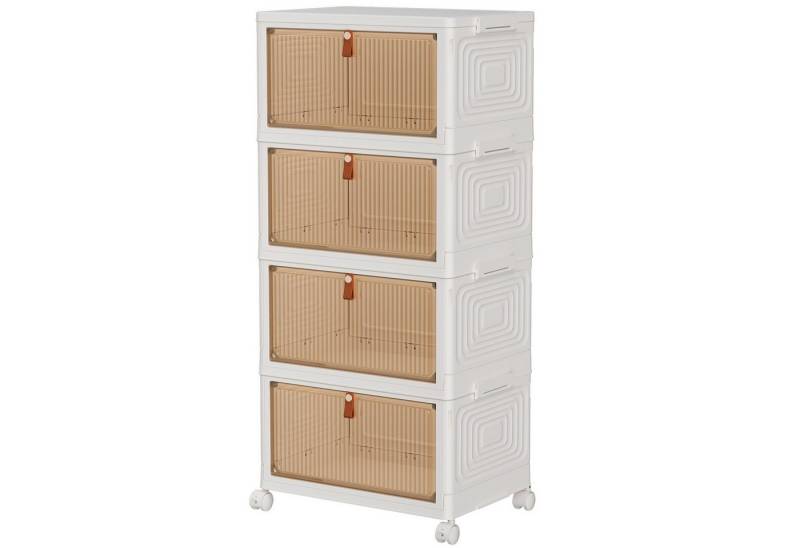 POPOLIC Aufbewahrungsbox 3/4 Etagen Faltbare Aufbewahrungsbox mit Deckel & Rollen (klappbare Aufbewahrungsbox mit Rollen, 4 St., 2 Türen tragbarer transparenter Aufbewahrungsordner), Vielseitiger Kunststoff-Aufbewahrungsboxen mit Deckel von POPOLIC