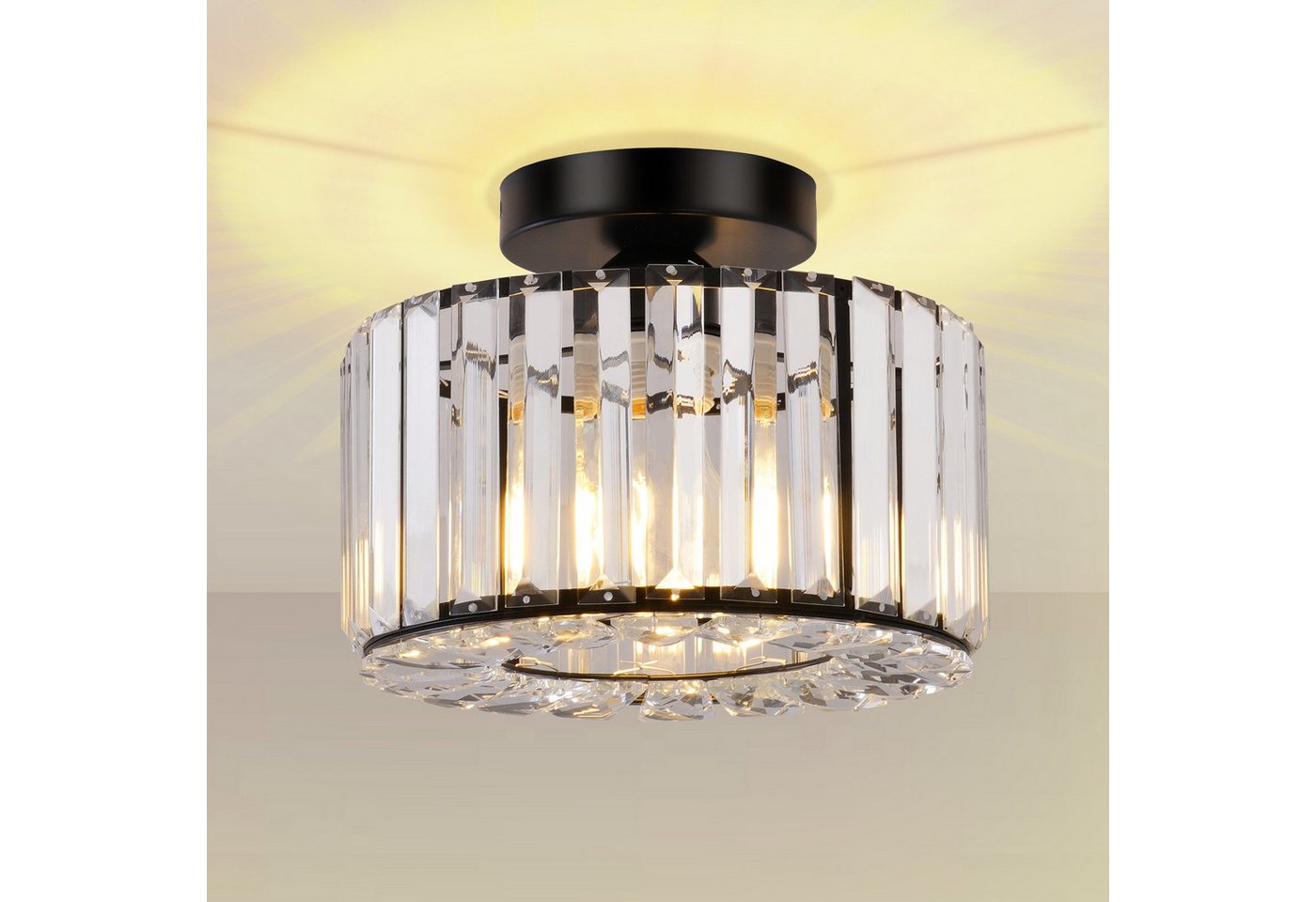 POPOLIC Deckenleuchte Pendelleuchte, Moderne Kristall Kronleuchter mit Glas Lampenschirm, Semi Unterputz Deckenleuchte für Wohnzimmer, Schlafzimmer, Esszimmer von POPOLIC
