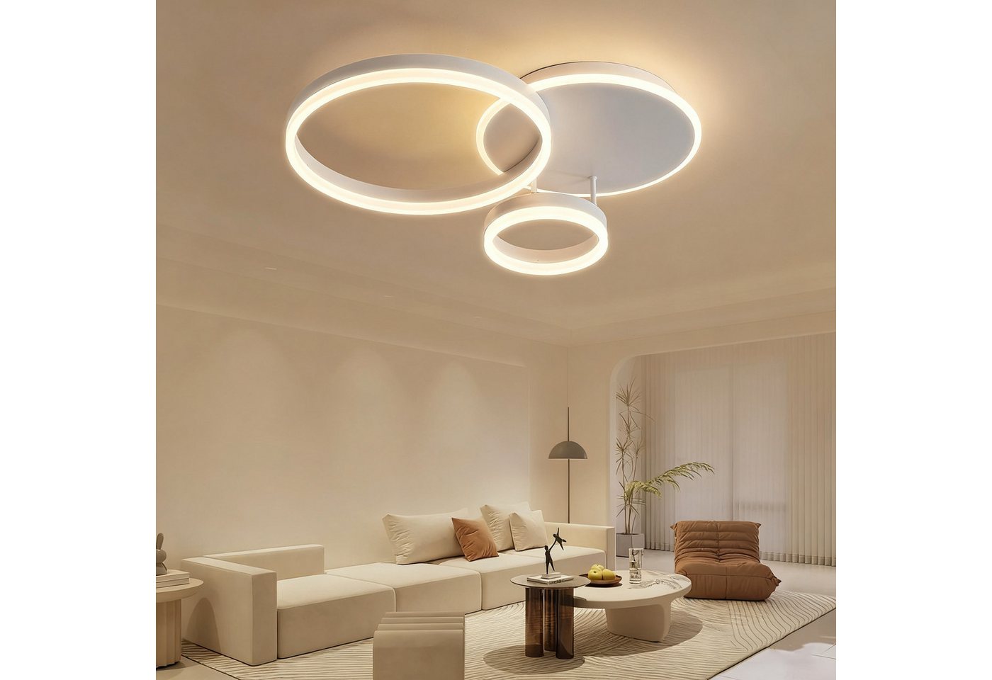 POPOLIC Deckenleuchten 36W LED Deckenleuchte, 65cm 3-Ring, stufenlos dimmbar, modern, Weiß Alu LED Deckenlampe für Schlafzimmer, Wohnzimmer, Büro von POPOLIC