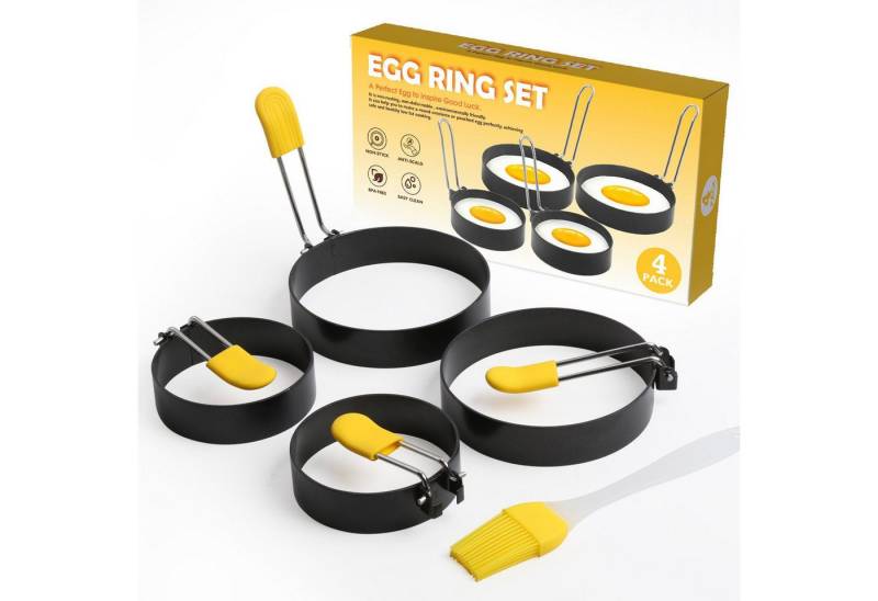 POPOLIC Herzkuchenform Spiegeleiform Antihaft, Edelstahl Runde Ei Ring 4 Stück Pancake Form, (Spiegeleiformen Set, runde Antihaft-Eieringe, hitzefeste Eierkocher-Formen 4-tlg), Küchen-Zubehör von POPOLIC