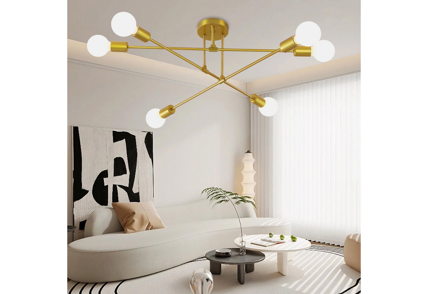 POPOLIC Kronleuchter Sputnik Deckenleuchte,6 Flammig Vintage Deckenlampe,Metall E27-Fassung, ohne Leuchtmittel, Halbbündige Deckenbeleuchtung für Esszimmer Schlafzimmer Wohnzimmer von POPOLIC