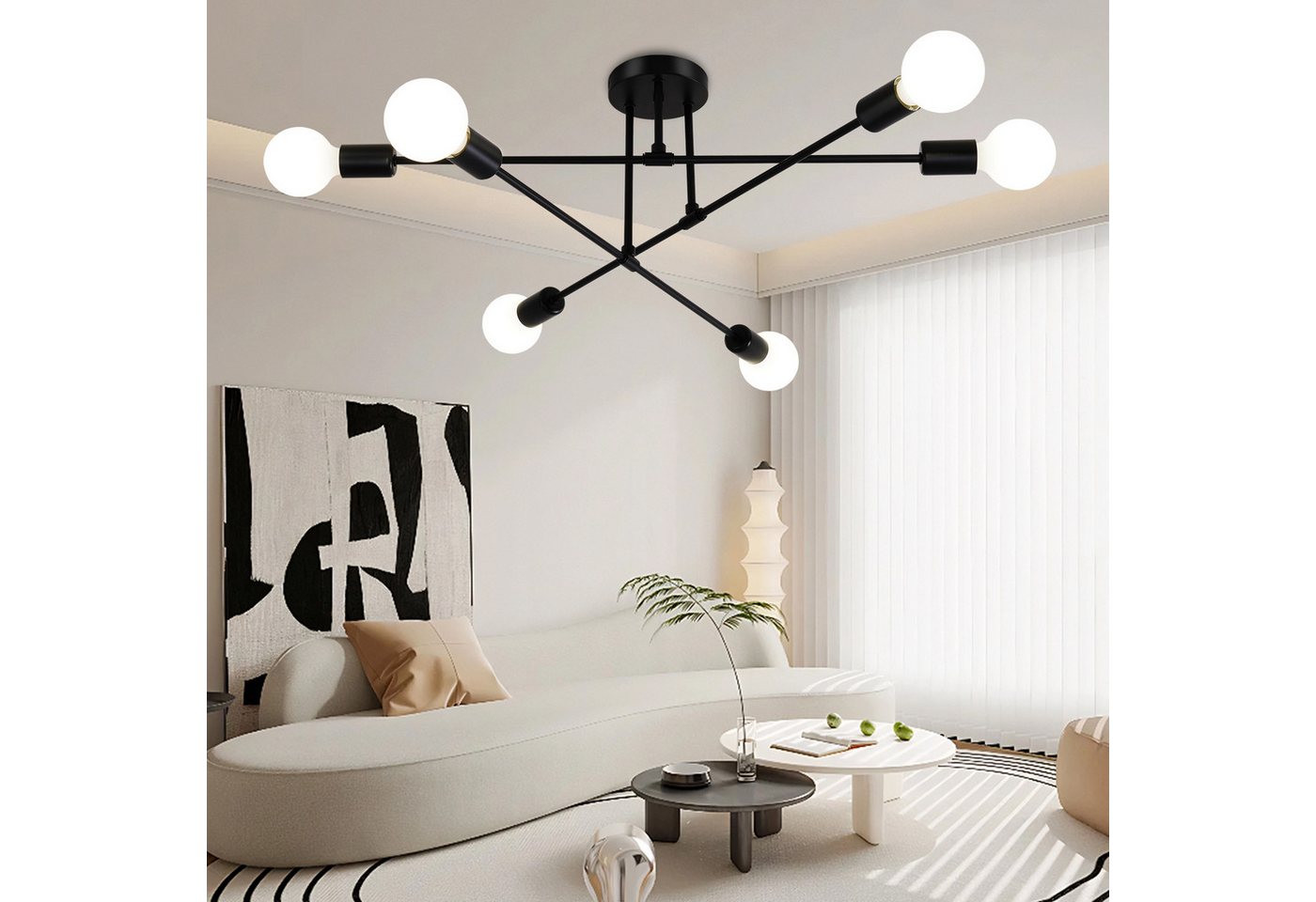 POPOLIC Kronleuchter Sputnik Deckenleuchte,6 Flammig Vintage Deckenlampe,Metall E27-Fassung, ohne Leuchtmittel, Halbbündige Deckenbeleuchtung für Esszimmer Schlafzimmer Wohnzimmer von POPOLIC