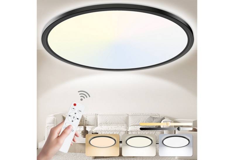 POPOLIC LED Deckenleuchte 24W 3200LM Deckenlampe Flach Dimmbar mit Fernbedienung 3000K-6000K, IP54 Ultra Dünn Schlafzimmer Lampe, Ø30cm Rund Schwarz von POPOLIC