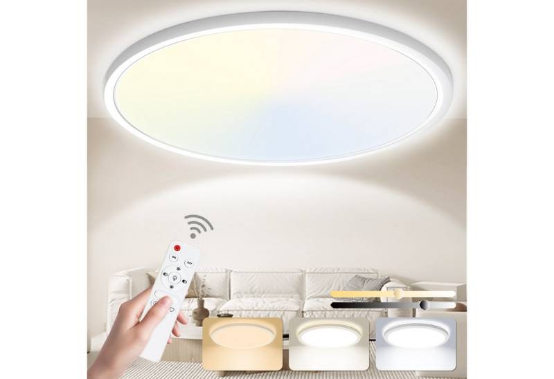 POPOLIC LED Deckenleuchte 24W 3200LM Deckenlampe Flach Dimmbar mit Fernbedienung 3000K-6000K, IP54 Ultra Dünn Schlafzimmer Lampe für Wohnzimmer Küche Badezimmer von POPOLIC