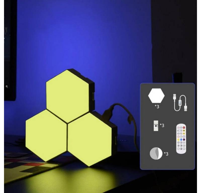 POPOLIC LED Dekolicht Hexagon LED Panel, Sechseck Light, Musik Sync, Smart Wandleuchte, RGB, Mit Bluetooth-App und Fernsteuerung Ambiance Wandleuchter für Gaming POPOLIC LED Dekolicht Hexagon LED Panel, Sechseck Light, Musik Sync, Smart Wandleuchte, RGB, Mit Bluetooth-App und Fernsteuerung Ambiance Wandleuchter für Gaming von POPOLIC