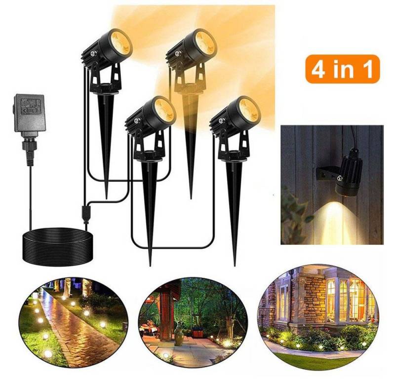 POPOLIC LED Gartenstrahler 4er Set, Außenleuchte mit Erdspieß, Strahler IP65, Warmweiß, Dekorative Gartenlampe Beleuchtung für Außen Garten Rasen. von POPOLIC