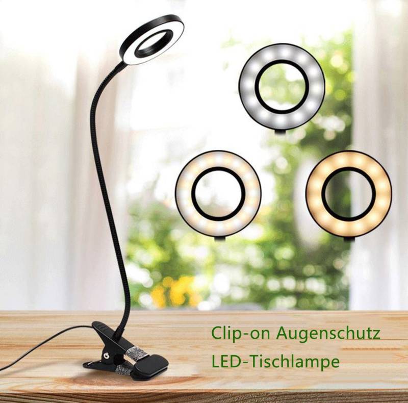 POPOLIC LED Nachttischlampe Leselampe, Tischlampe, Klemmleuchte, 3 Modi & 10 Dimmstufen, LED fest integriert, 48 LED Leselicht, 360° flexibel, 38cm Leselampe, dimmbar, 7W von POPOLIC