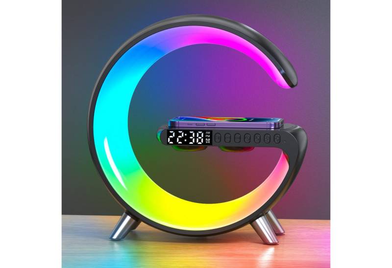 POPOLIC LED Nachttischlampe RGB Schreibtischlampe mit Ladestation, Sonnenaufgangs-Wecklampe, intelligente Atmosphärenlampe, RGB-Bluetooth-Lautsprecher, kabelloses Ladegerät, Nachttischlampe, Tischlampe mit Kabelloser 15W QI Induktiv Ladefunktion POPOLIC LED Nachttischlampe RGB Schreibtischlampe mit Ladestation, Sonnenaufgangs-Wecklampe, intelligente Atmosphärenlampe, RGB-Bluetooth-Lautsprecher, kabelloses Ladegerät, Nachttischlampe, Tischlampe mit Kabelloser 15W QI Induktiv Ladefunktion von POPOLIC