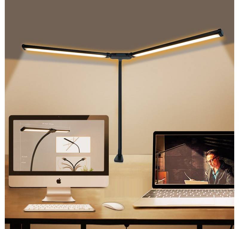 POPOLIC LED Schreibtischlampe Doppelkopf Schreibtischlampe LED dimmbar, Augenschutz Monitorlampe, LED fest integriert, Weißes Licht, natürliches Licht, warmweißes Licht, energiesparend, für Schlafzimmer/Lesen/Studieren/Arbeiten von POPOLIC