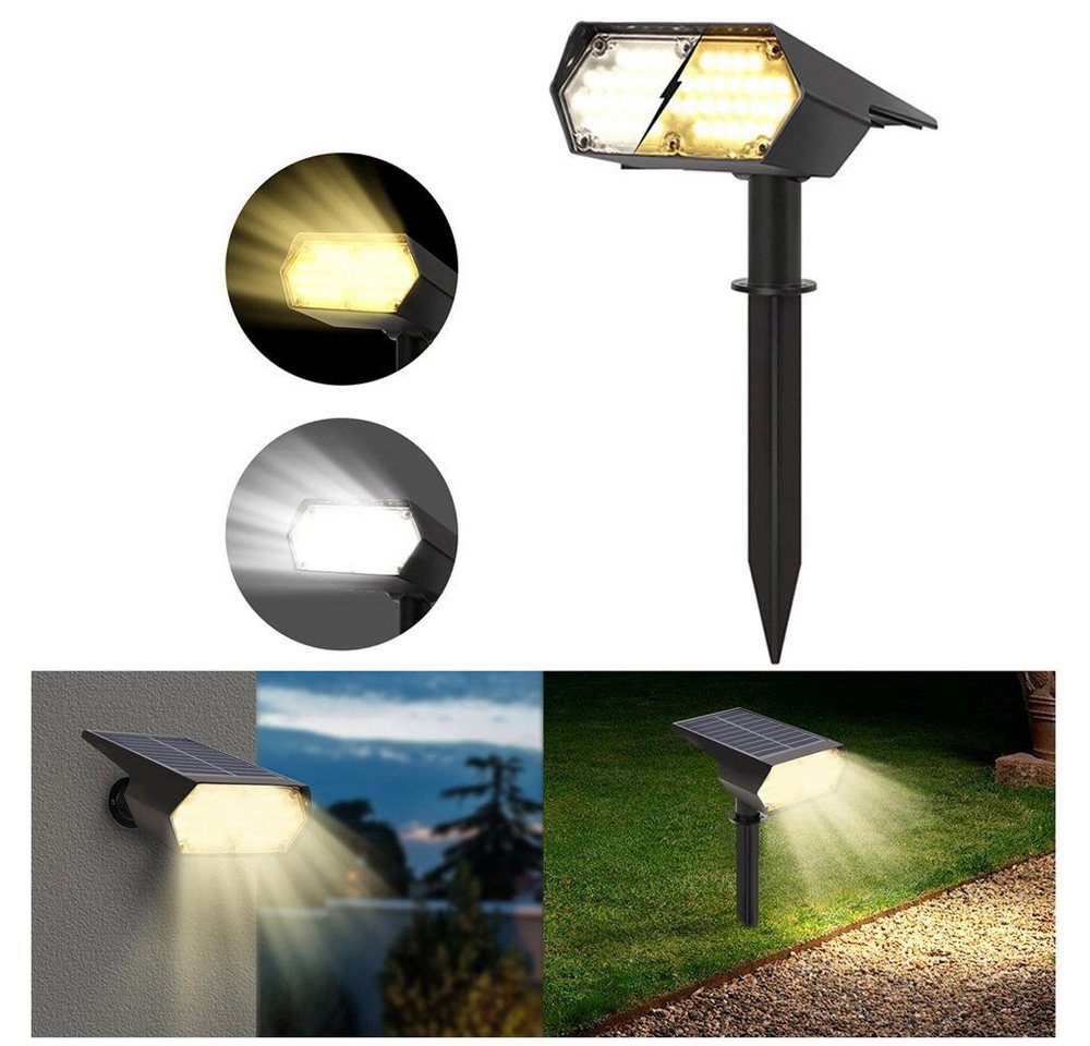 POPOLIC LED Solarleuchte Solar-Strahlerset für den Garten, kalt- & warmweiß, mit Erdspieß, 6000K Kaltweiß & 3000K Warmweiß Gartenleuchten, LED fest integriert, Solarlampen zum Wandleuchte oder als Bodenlicht. von POPOLIC