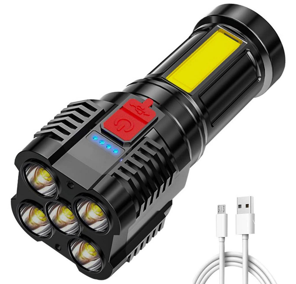 POPOLIC LED Taschenlampe USB wiederaufladbar, super helle LED Taschenlampe Licht (mit 5 LED + COB Lichtperlen), IPX4 Wasserdicht LED Flutlicht Notfall mit 4 Beleuchtungsmodi von POPOLIC