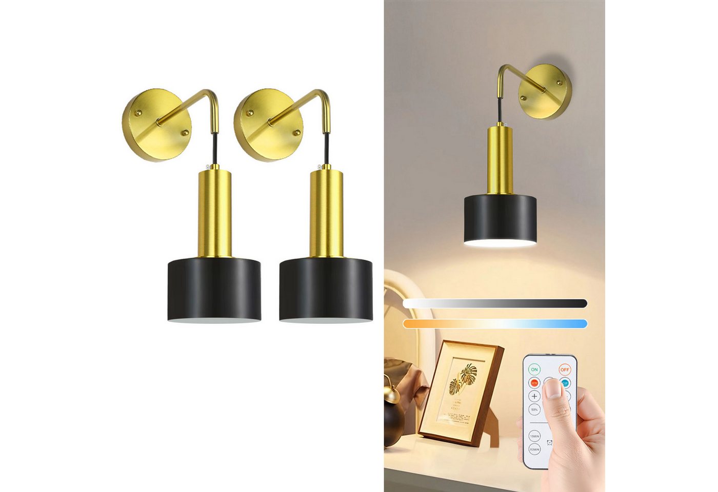 POPOLIC LED Wandleuchte NachttischLampe Wand-Leselampe, schwarz-goldene kabellose Wandleuchte, Batteriebetrieben, dimmbare Innenbeleuchtung, moderne LED-Wandleuchten für Schlafzimmer POPOLIC LED Wandleuchte NachttischLampe Wand-Leselampe, schwarz-goldene kabellose Wandleuchte, Batteriebetrieben, dimmbare Innenbeleuchtung, moderne LED-Wandleuchten für Schlafzimmer von POPOLIC