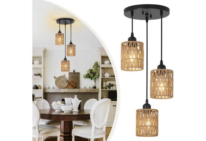 POPOLIC Pendelleuchte Boho Rattan Hängeleuchte 1/3-flammige, Deckenleuchten Wohnzimmer, mit 3 Glühbirne-Warmes Weiß, LED fest integriert, Boho Natur Wohnzimmer Esszimmerlampe POPOLIC Pendelleuchte Boho Rattan Hängeleuchte 1/3-flammige, Deckenleuchten Wohnzimmer, mit 3 Glühbirne-Warmes Weiß, LED fest integriert, Boho Natur Wohnzimmer Esszimmerlampe von POPOLIC