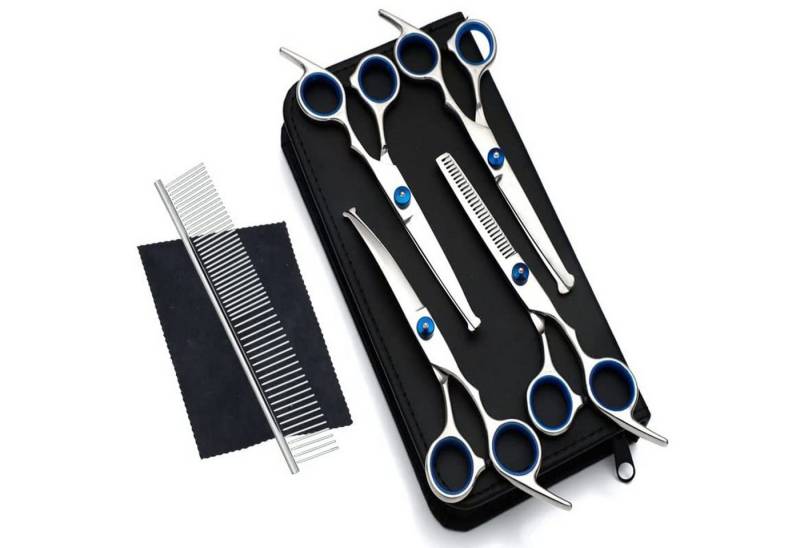 POPOLIC Scheren-Set Haarschere »Profi 6-7 Zoll Fellschere Hunde Set, (7-tlg., Hundepflegeschere), Sichere, kratzfeste Schere mit abgerundeter Spitze von POPOLIC