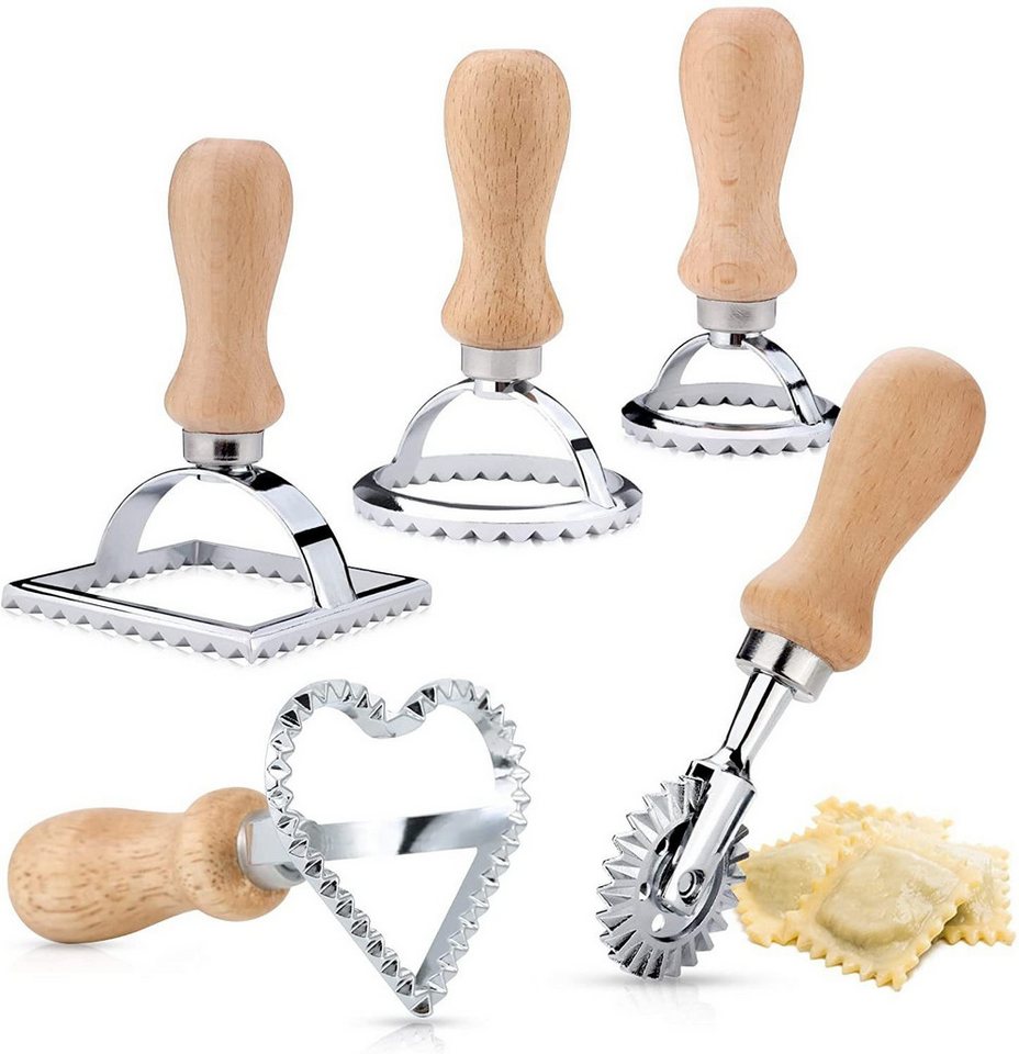POPOLIC Tagliatelleschneidvorsatz Ravioli-Ausstecher-Former, 5er-Set, Holzgriff und Pizzateiler POPOLIC Tagliatelleschneidvorsatz Ravioli-Ausstecher-Former, 5er-Set, Holzgriff und Pizzateiler von POPOLIC