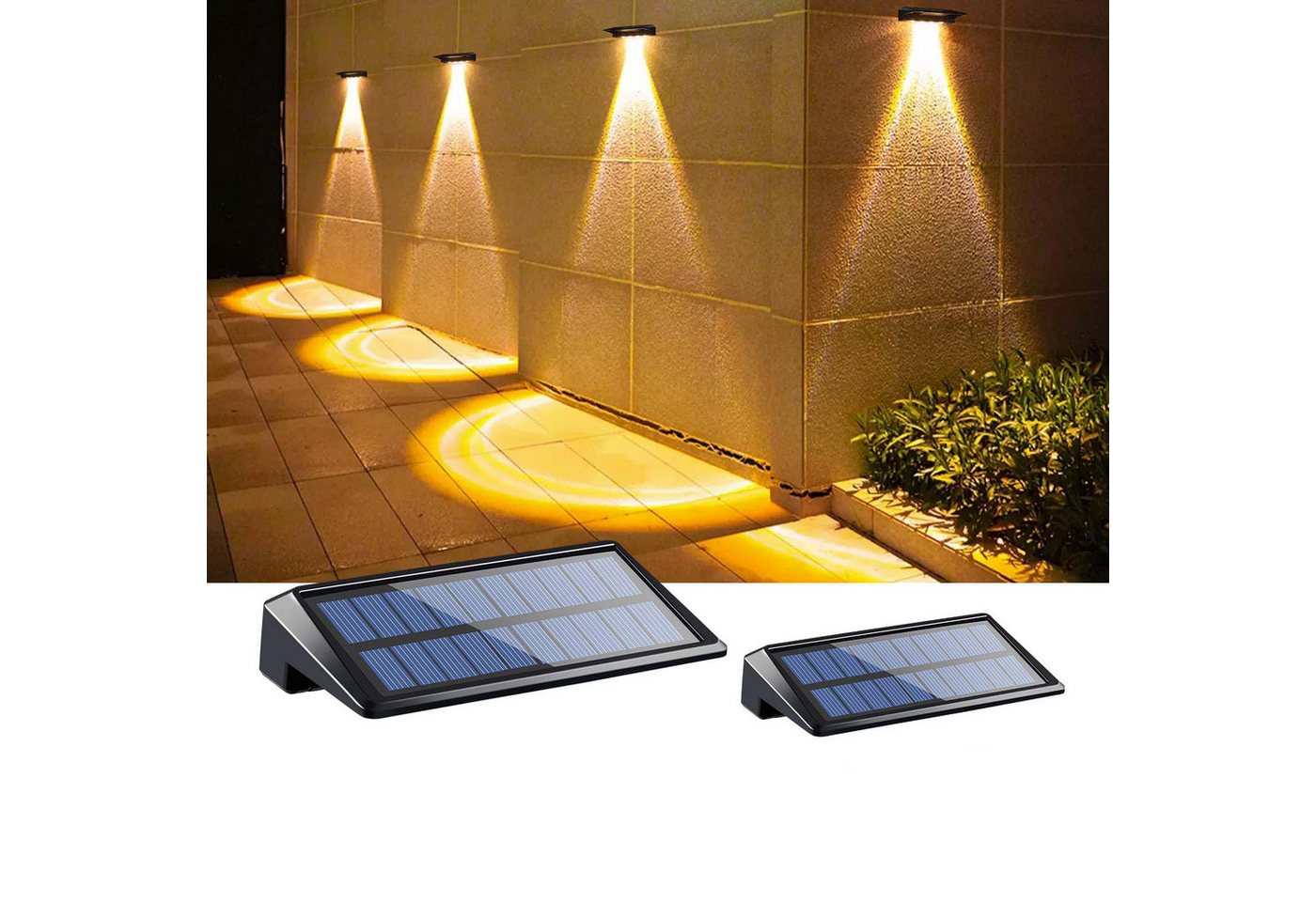 POPOLIC Wandleuchte 2er-Pack Wandleuchten für den Außenbereich, IP65 wasserdichte Solar-Zaunleuchten, für den Außenbereich für Hinterhof, Wand, Terrasse, Dachrinne, Veranda, Stufe, (Warmweiß) von POPOLIC
