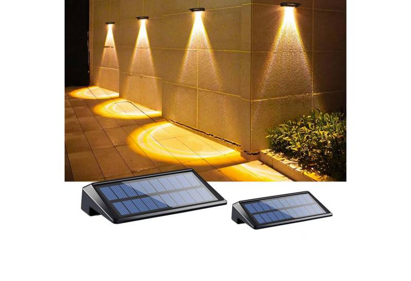 POPOLIC Wandleuchte 2er-Pack Wandleuchten für den Außenbereich, IP65 wasserdichte Solar-Zaunleuchten, für den Außenbereich für Hinterhof, Wand, Terrasse, Dachrinne, Veranda, Stufe, (Warmweiß) von POPOLIC