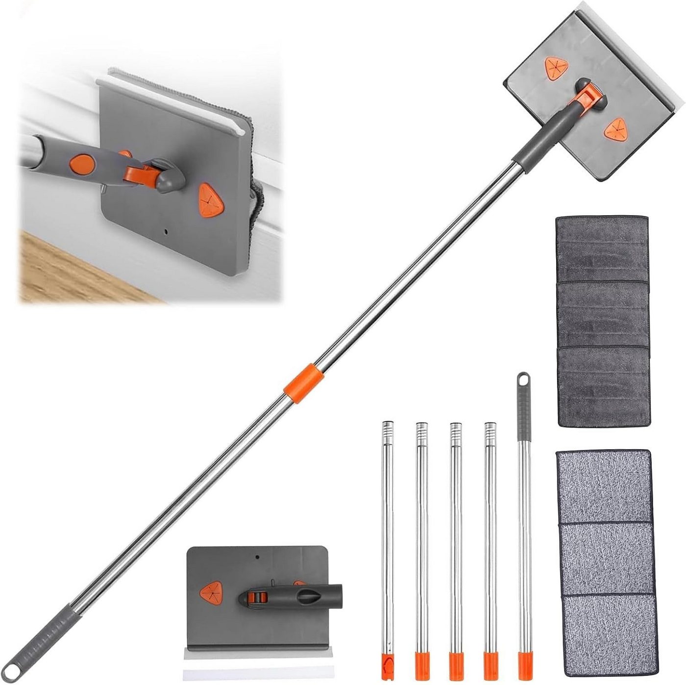 POPOLIC Wischmopp Mopp Verstellbares Sockelleistenreiniger-Werkzeug mit 200 cm Griff, Bodenwischer Wischmopp mit 1 Mops, 6 wiederverwendbare Pads für Wände POPOLIC Wischmopp Mopp Verstellbares Sockelleistenreiniger-Werkzeug mit 200 cm Griff, Bodenwischer Wischmopp mit 1 Mops, 6 wiederverwendbare Pads für Wände von POPOLIC