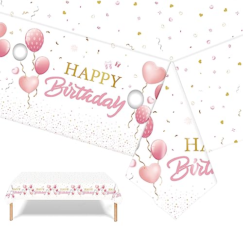 137 * 274cm Rosa Geburtstag Tischdecke Rosa Wasserdicht Tischdecke Kindergeburtstag Deko,Große Kunststoff Tischdecke Rosa Party Tischdecke für Mädchen und Frauen Geburtstag Party Dekoration Zubehör von POPOYU