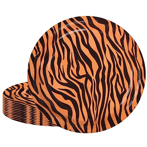 16 Stück 17,8 cm Safari Tiger Tierdruck Dessert Pappteller Einwegteller Zoo Tierdruck Party Pappteller Tiger Texture Theme Paper Plates für Babyparty Tiger-Themen-Geburtstagsfeiern Dekoration von POPOYU