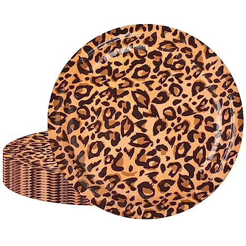 16 Stück 22,9 cm Safari Leopard Tierdruck Dessert Pappteller Einwegteller Zoo Tierdruck Party Pappteller Leopard Texture Theme Paper Plates für Babyparty Leoparden-Themen-Geburtstagsfeiern Dekoration von POPOYU