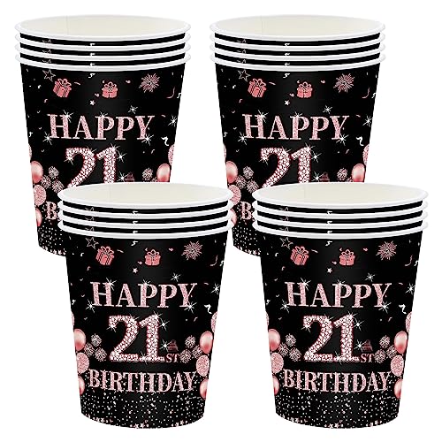 16 Stücke Pappbecher 21.Geburtstag,Einwegbecher Geburtstag,Schwarz Rosé Gold Papierbecher 235ml,Papptrinkbecher für Party Geburtstag,Happy 21st Birthday Trinkbecher Papier Set für 21. Geburtstag Party von POPOYU