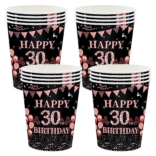 16 Stücke Pappbecher 30.Geburtstag,Einwegbecher Geburtstag,Schwarz Rosé Gold Papierbecher 235ml,Papptrinkbecher für Party Geburtstag,Happy 30th Birthday Trinkbecher Papier Set für 30. Geburtstag Party von POPOYU