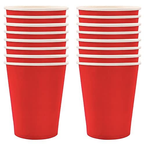 250ml Rot Papier Partybecher,16 Stück Rot Pappbecher,Trinkbecher Hochzeit Einwegbecher Disposable Cups für Hochzeit,Kinder DIY,Partybedarf,Tee,Heißen und Kalten Getränken Einwegkaffee Becher von POPOYU